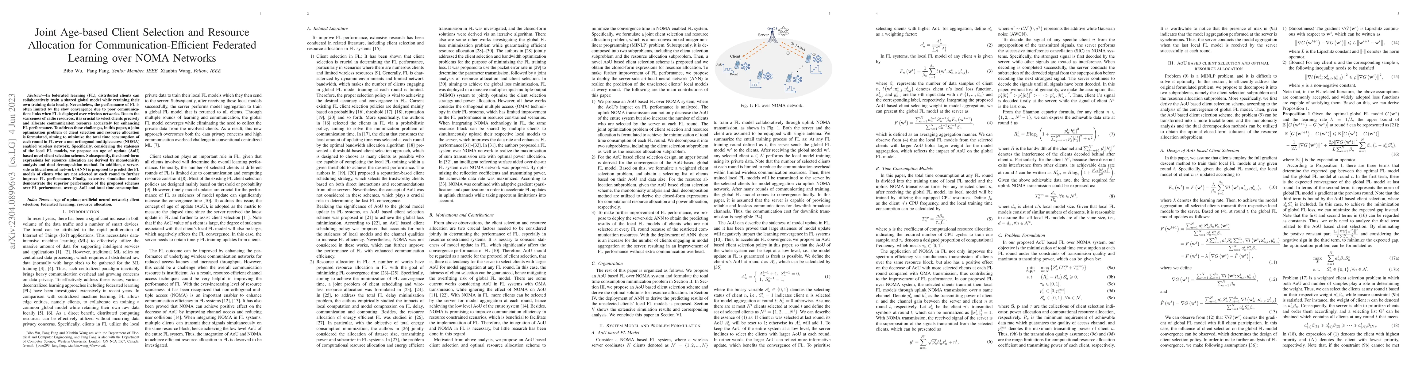 Thumbnail for Joint Age-based Client Selection and Resource Allocation for
  Communication-Efficient Federated Learning over NOMA Networks