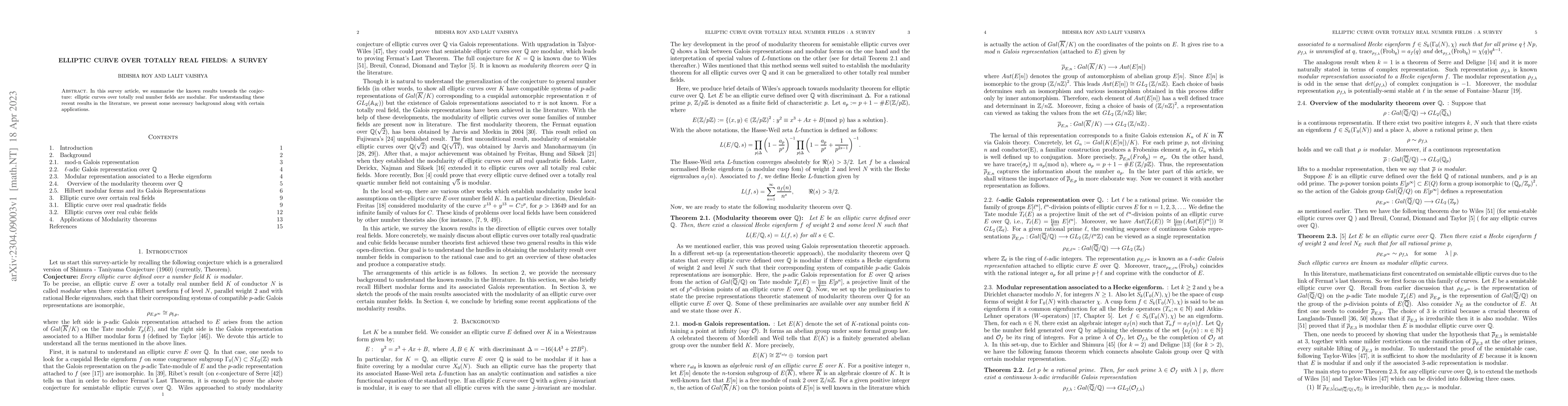 Thumbnail for Elliptic curve over totally real fields: A Survey