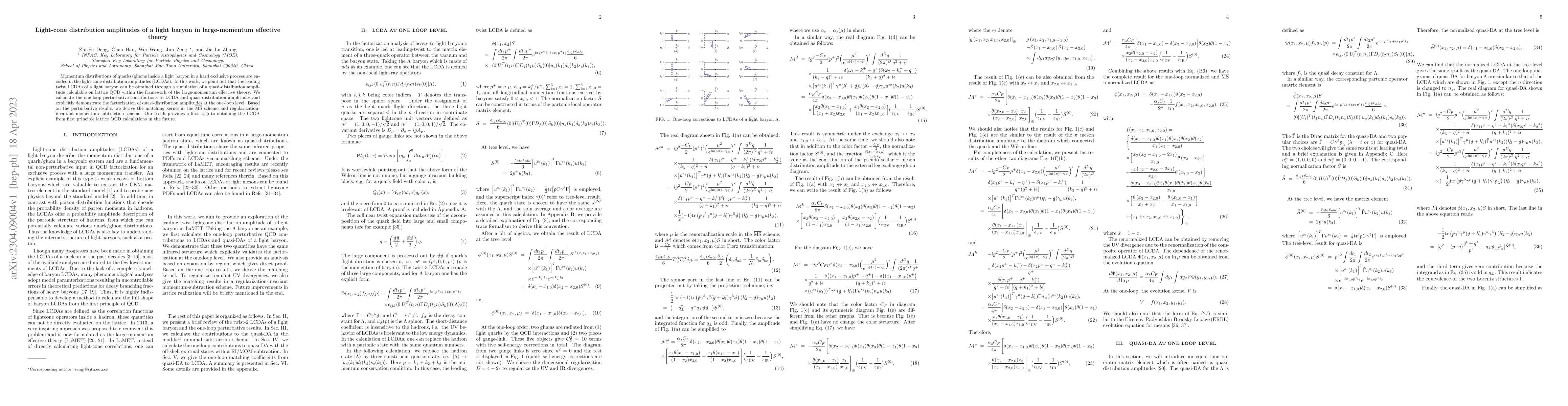 Thumbnail for Light-cone distribution amplitudes of a light baryon in large-momentum
  effective theory