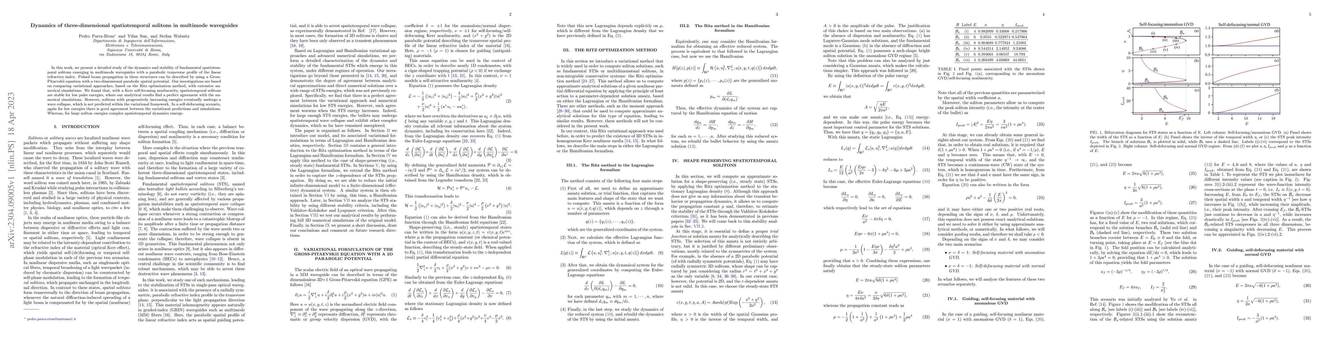 Thumbnail for Dynamics of three-dimensional spatiotemporal solitons in multimode
  waveguides