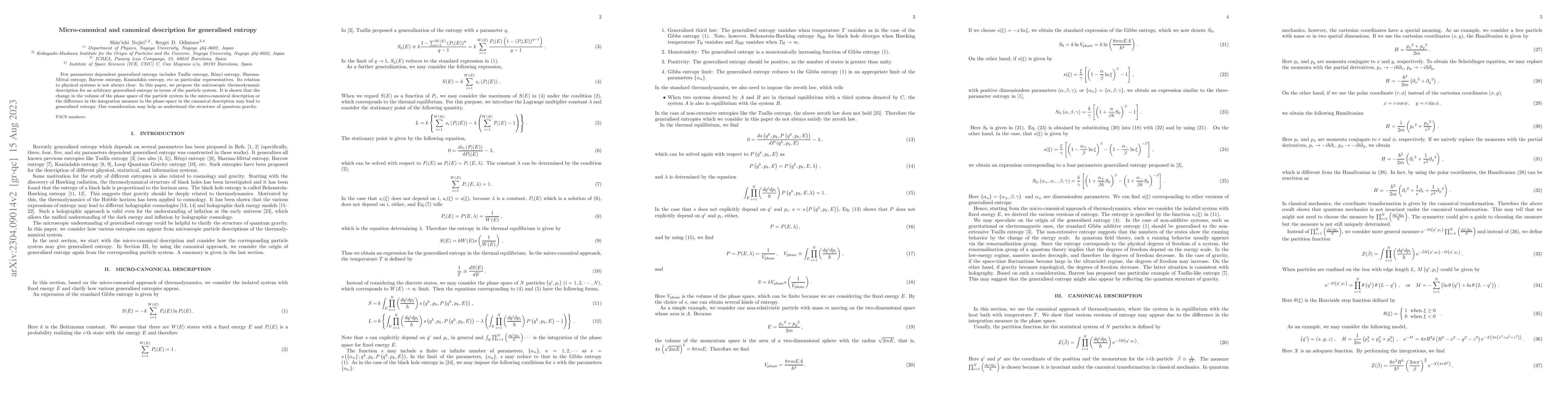 Thumbnail for Micro-canonical and canonical description for generalised entropy
