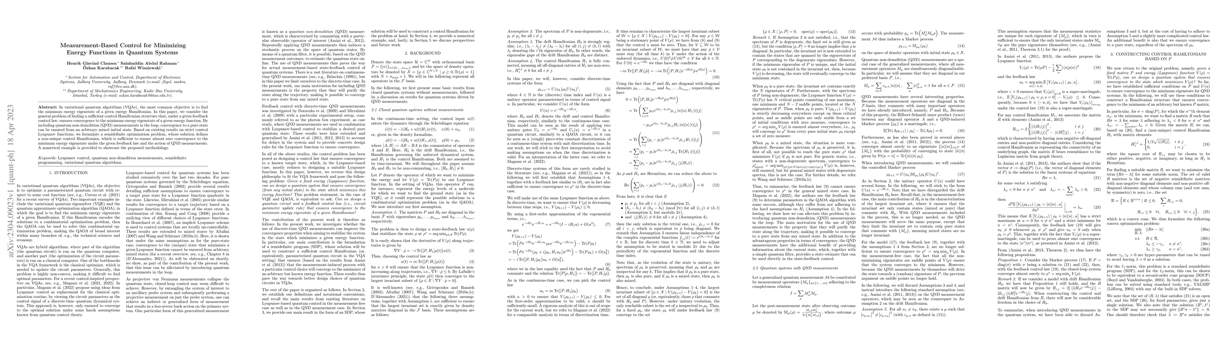 Thumbnail for Measurement-Based Control for Minimizing Energy Functions in Quantum
  Systems