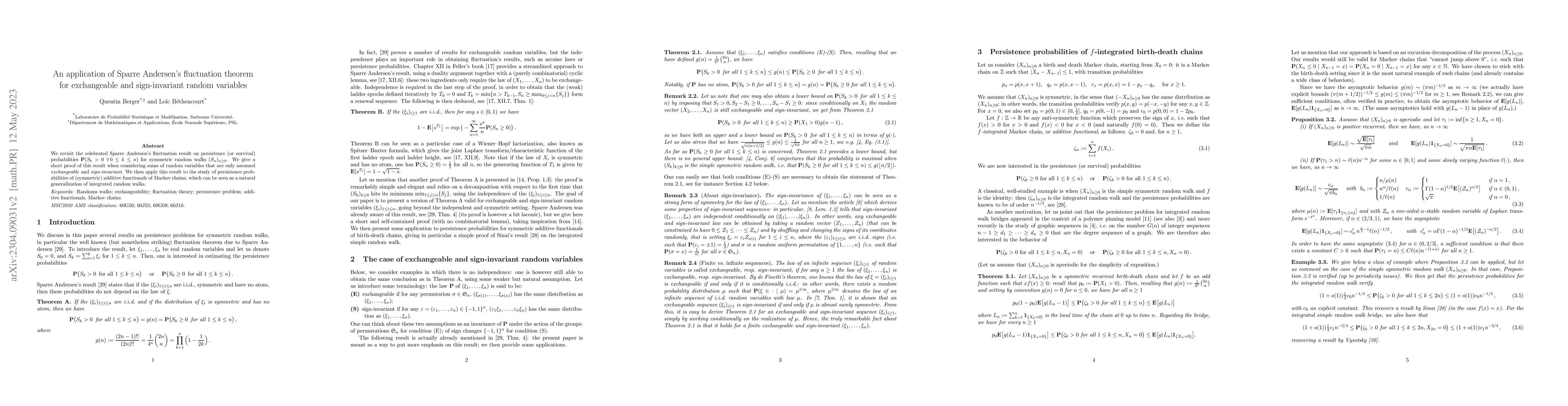 Thumbnail for An application of Sparre Andersen's fluctuation theorem for exchangeable
  and sign-invariant random variables