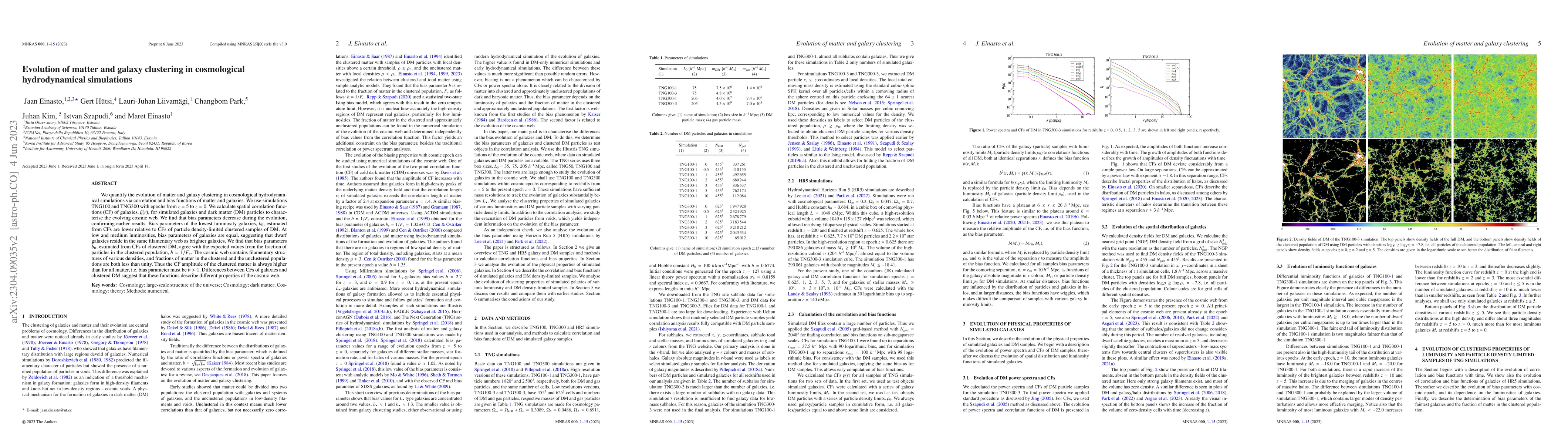 Thumbnail for Evolution of matter and galaxy clustering in cosmological hydrodynamical
  simulations