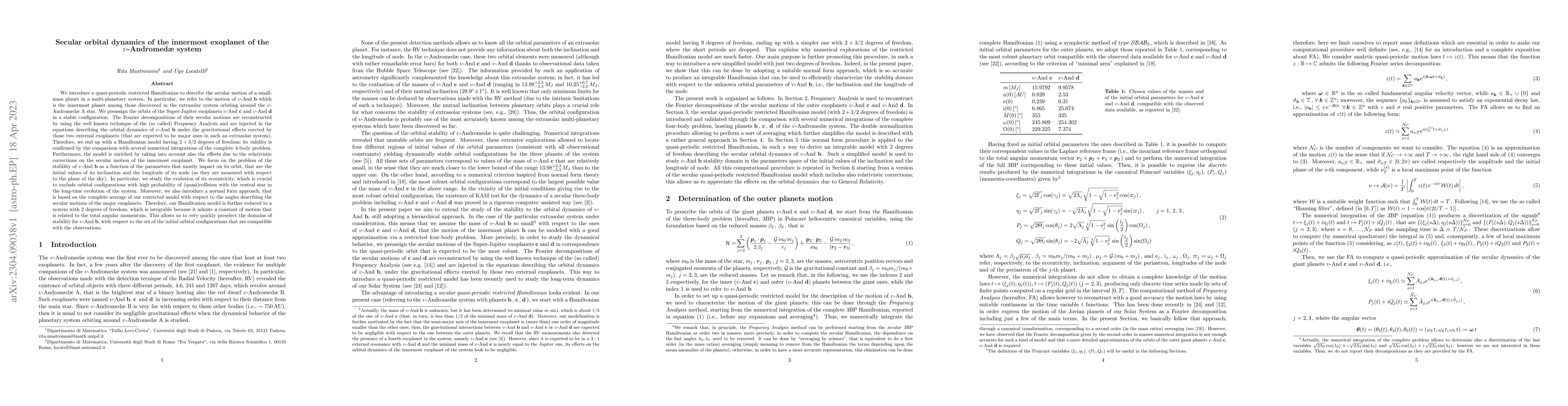 Thumbnail for Secular orbital dynamics of the innermost exoplanet of the
  $\upsilon$-Andromed{\ae} system