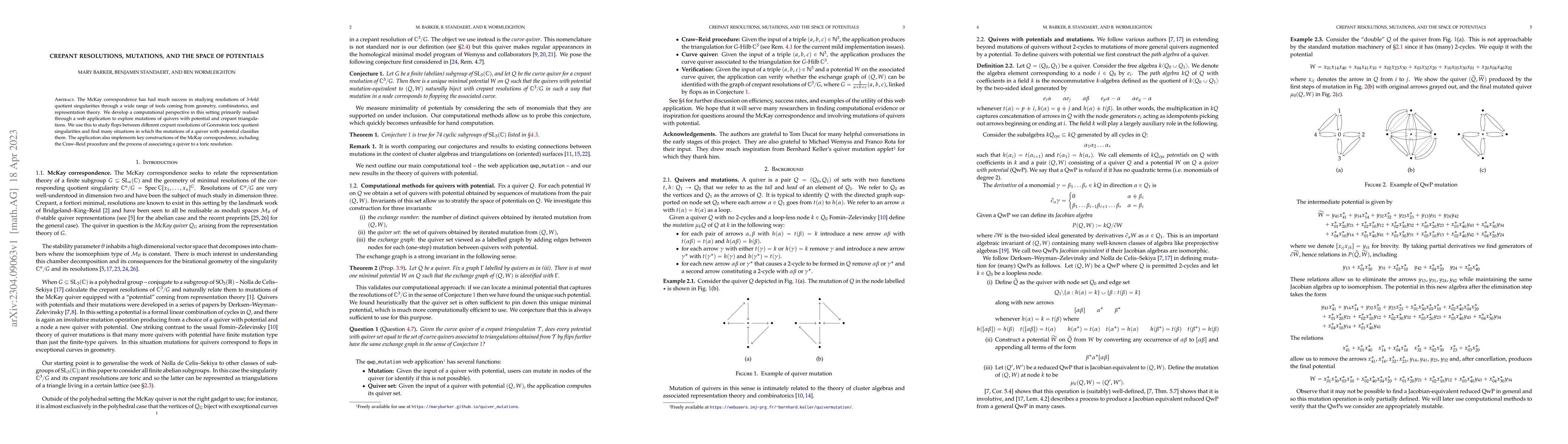 Thumbnail for Crepant resolutions, mutations, and the space of potentials