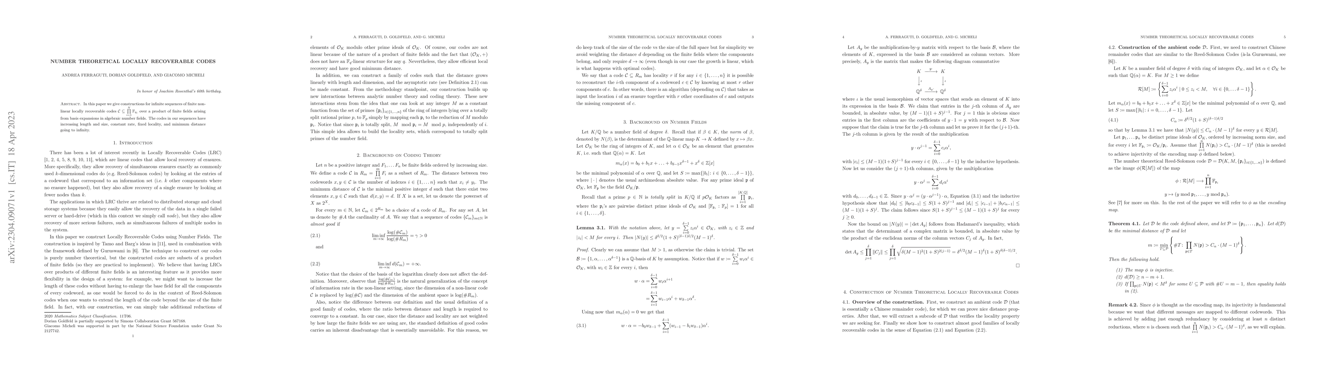 Thumbnail for Number Theoretical Locally Recoverable Codes