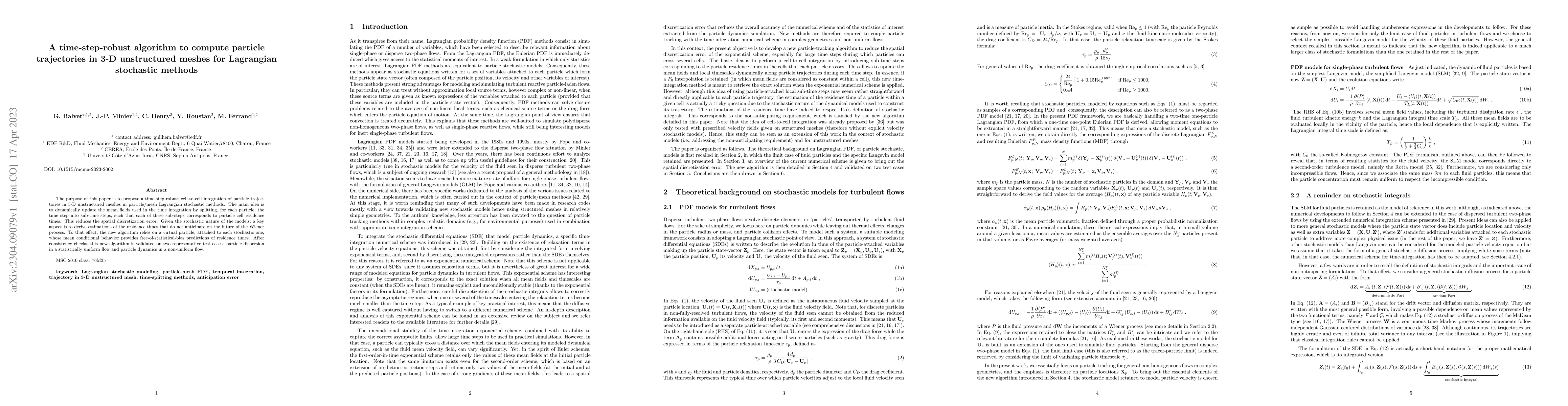 Thumbnail for A time-step-robust algorithm to compute particle trajectories in 3-D
  unstructured meshes for Lagrangian stochastic methods
