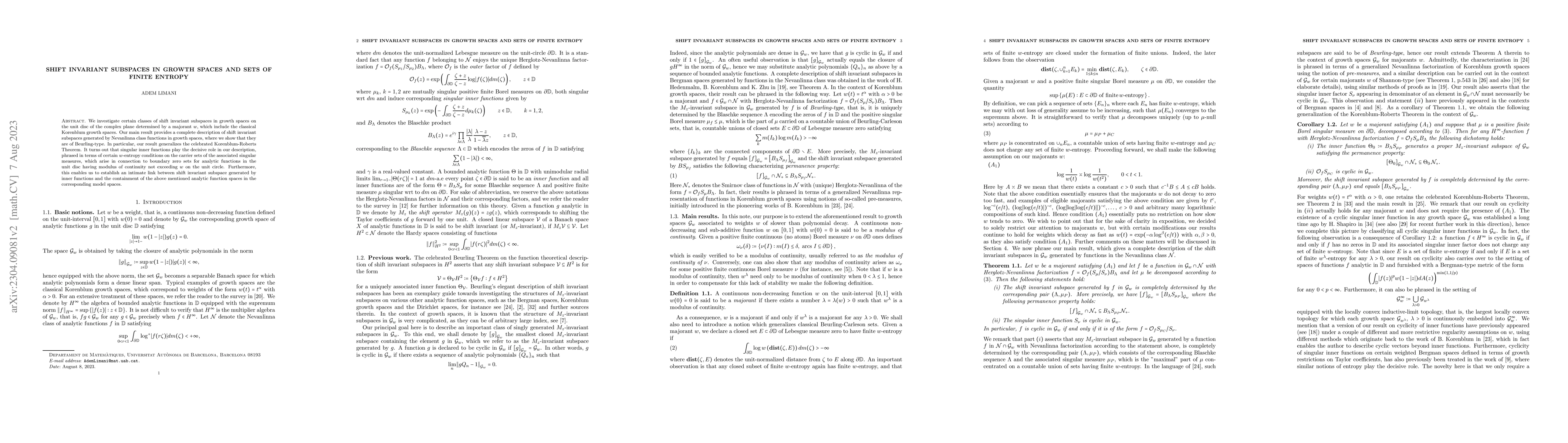 Thumbnail for Shift invariant subspaces in growth spaces and sets of finite entropy
