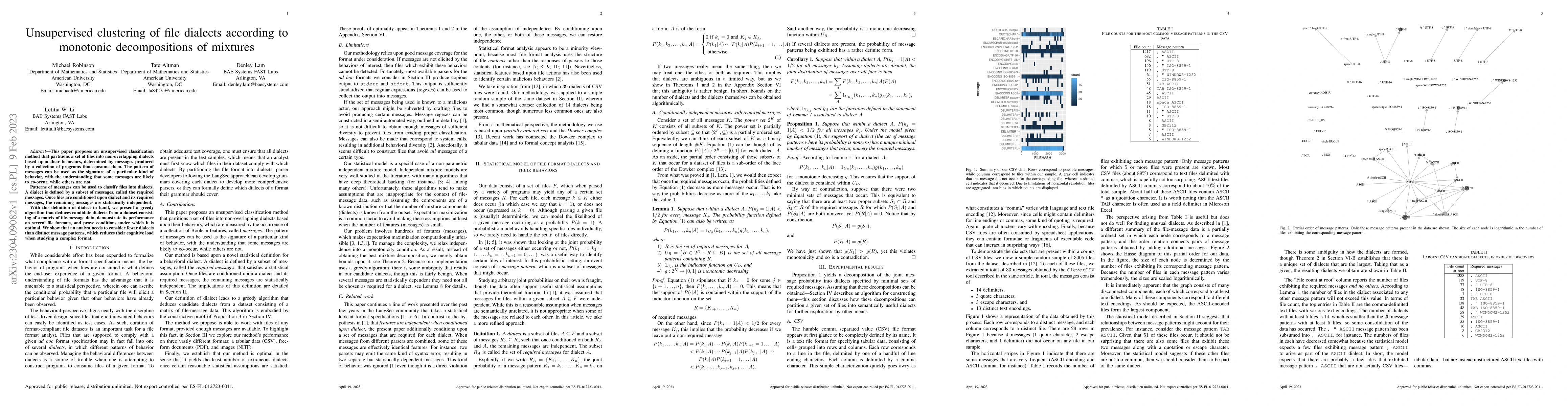 Thumbnail for Unsupervised clustering of file dialects according to monotonic
  decompositions of mixtures