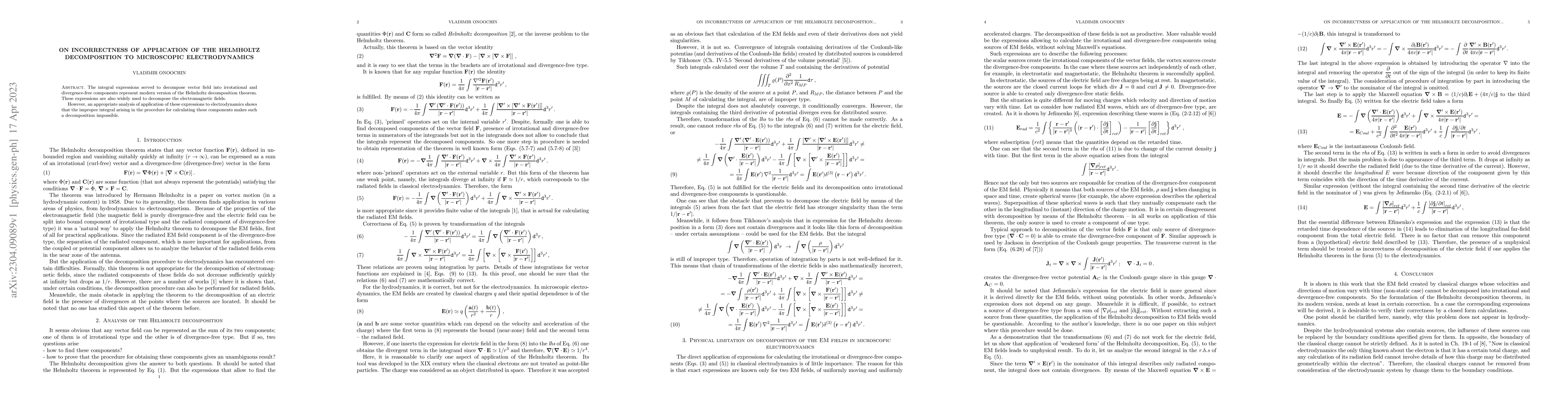 Thumbnail for On incorrectness of application of the Helmholtz decomposition to
  microscopic electrodynamics