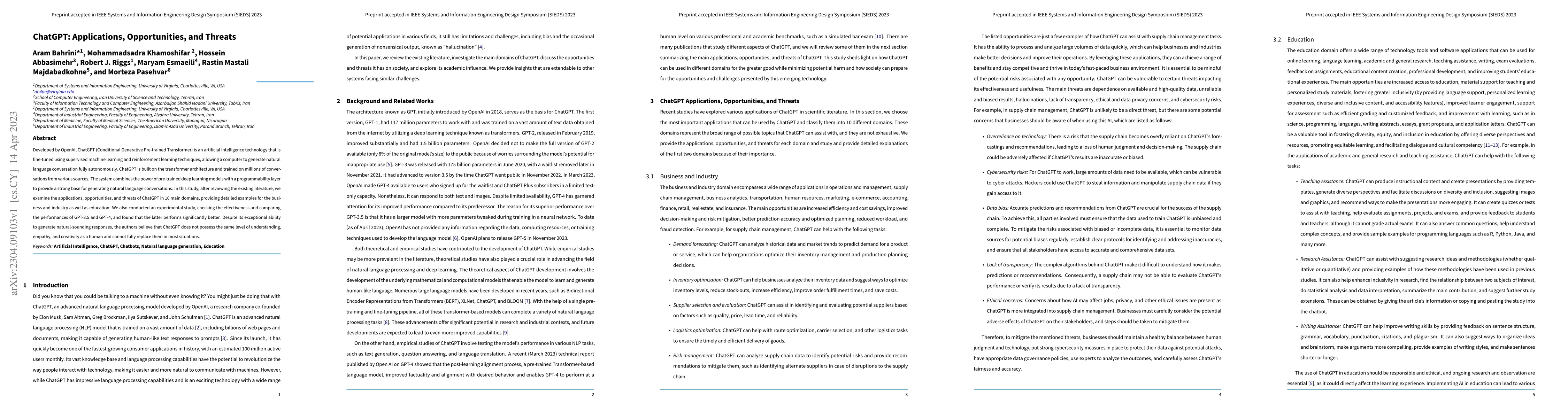 Thumbnail for ChatGPT: Applications, Opportunities, and Threats