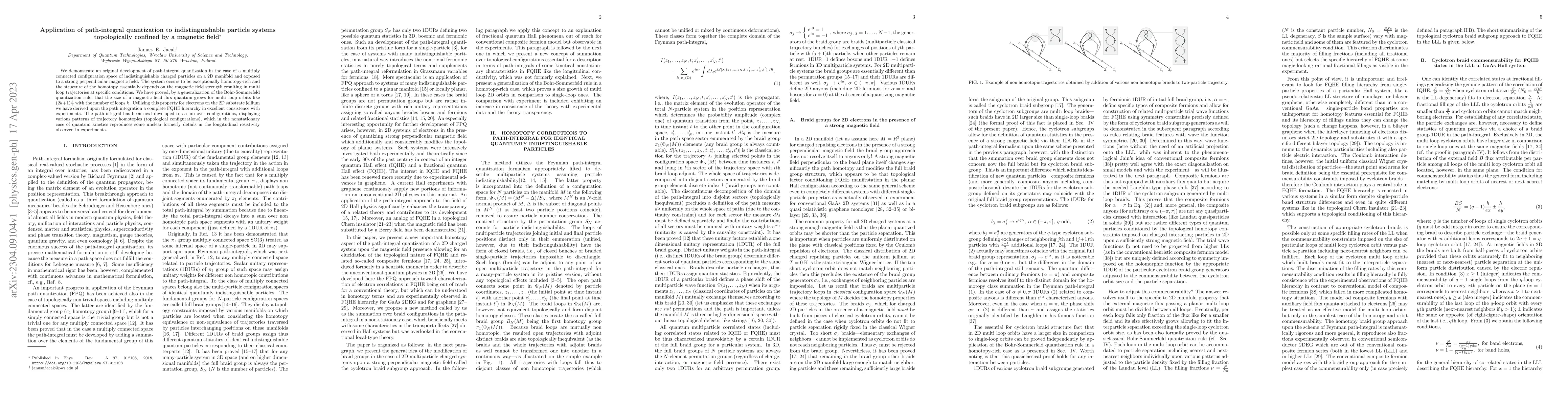 Thumbnail for Application of path-integral quantization to indistinguishable particle
  systems topologically confined by a magnetic field