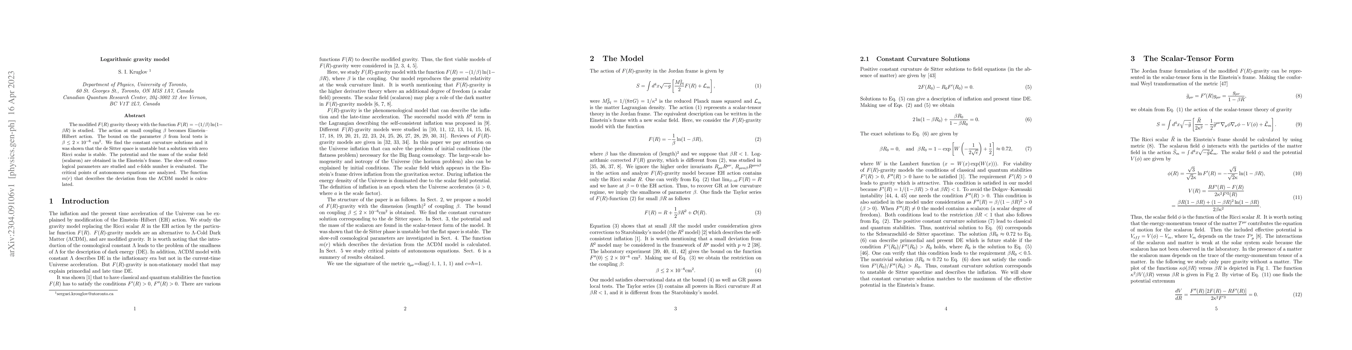 Thumbnail for Logarithmic gravity model