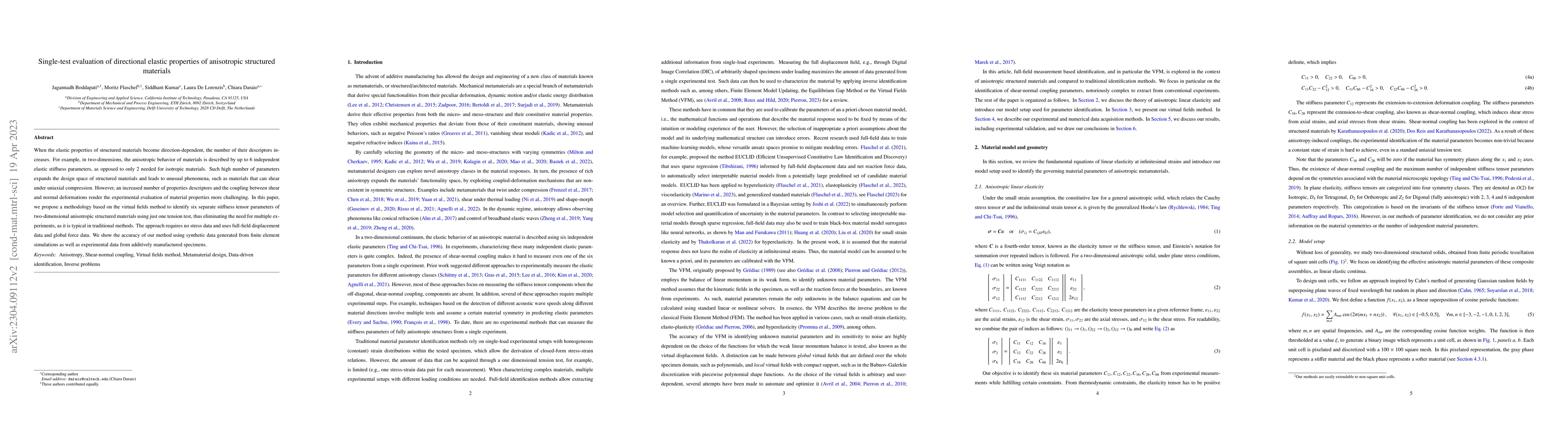 Thumbnail for Single-test evaluation of directional elastic properties of anisotropic
  structured materials