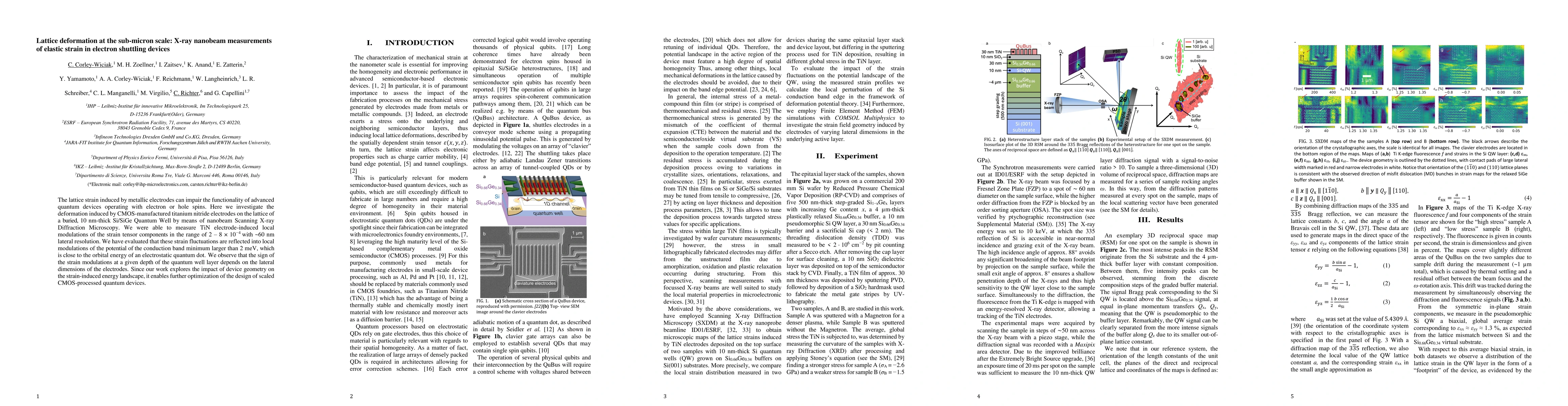 Thumbnail for Lattice deformation at the sub-micron scale: X-ray nanobeam measurements
  of elastic strain in electron shuttling devices