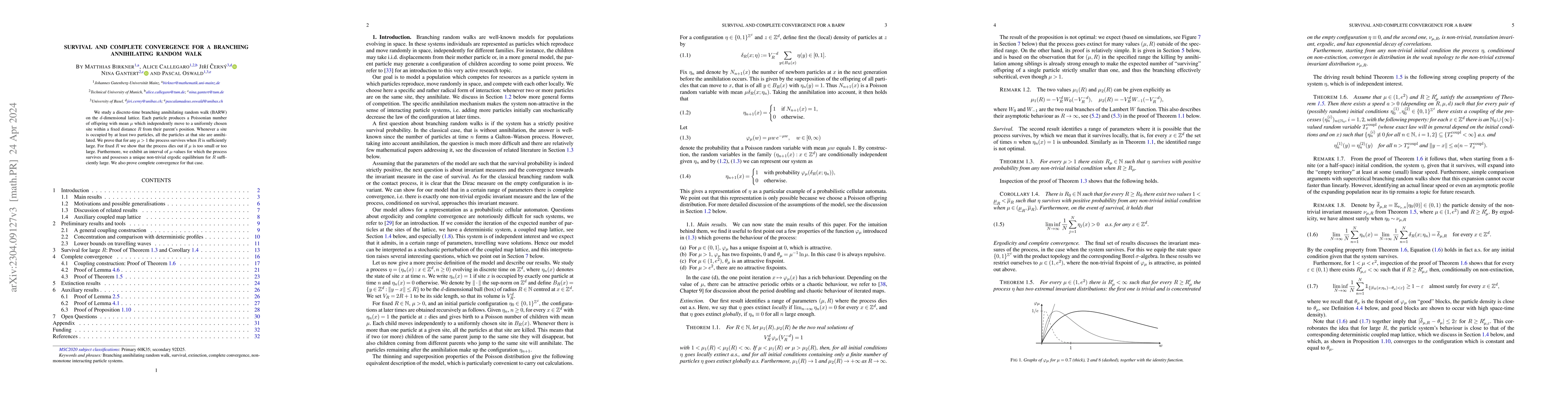 Thumbnail for Survival and complete convergence for a branching annihilating random
  walk