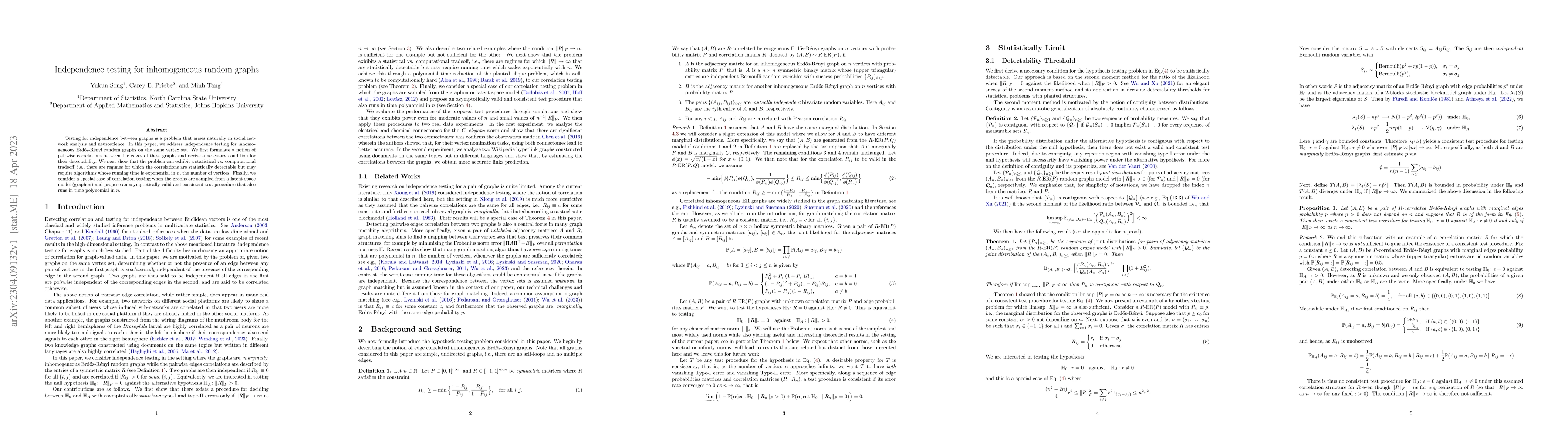 Thumbnail for Independence testing for inhomogeneous random graphs