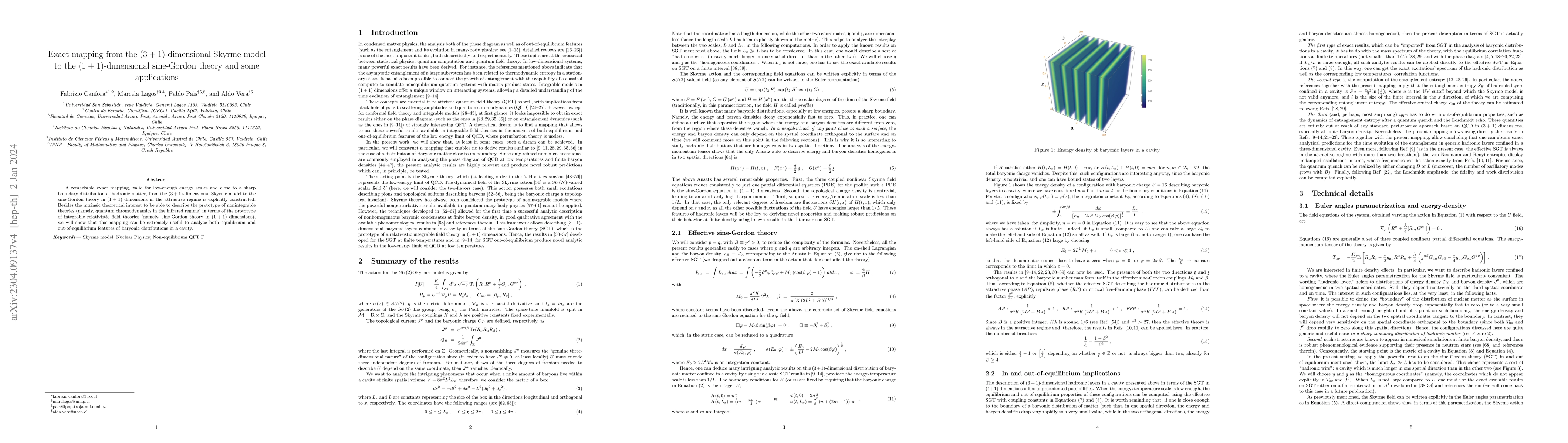 Thumbnail for Exact mapping from the $(3+1)$-dimensional Skyrme model to the
  $(1+1)$-dimensional sine-Gordon theory and some applications