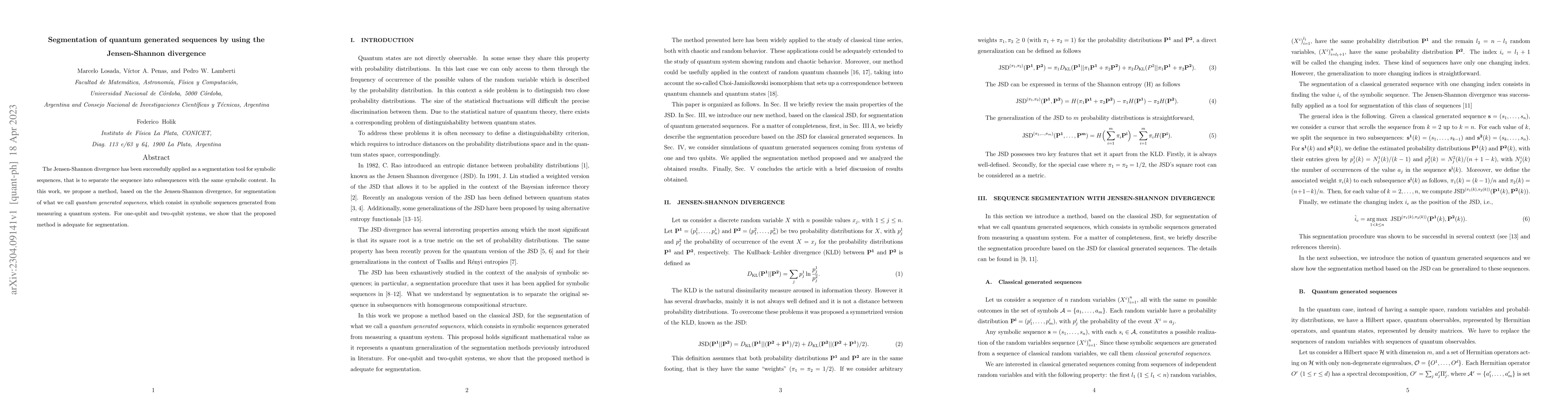 Thumbnail for Segmentation of quantum generated sequences by using the Jensen-Shannon
  divergence