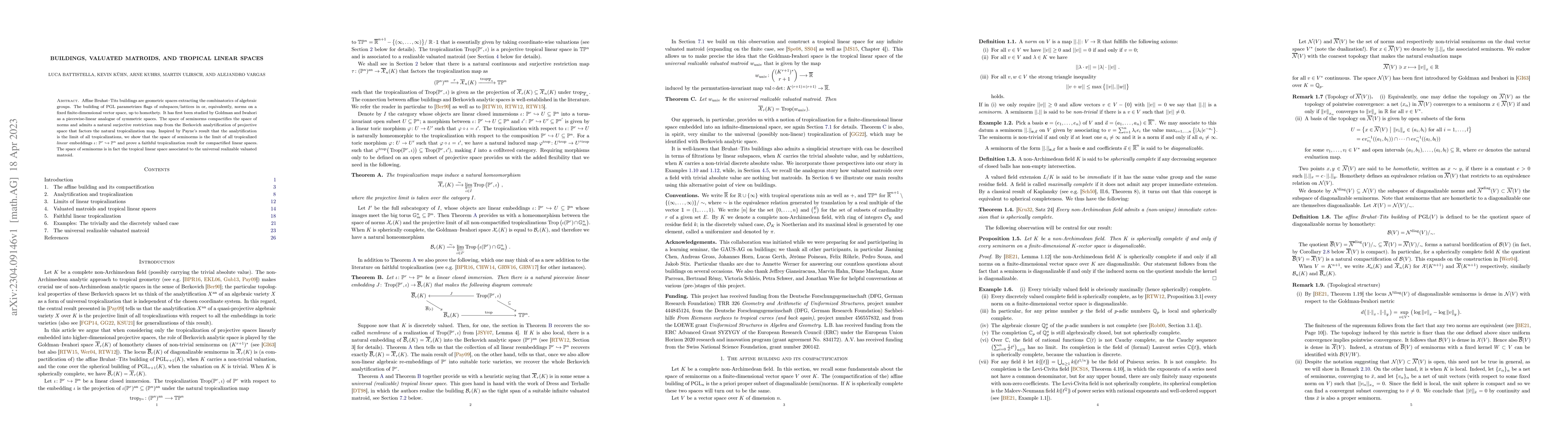 Thumbnail for Buildings, valuated matroids, and tropical linear spaces