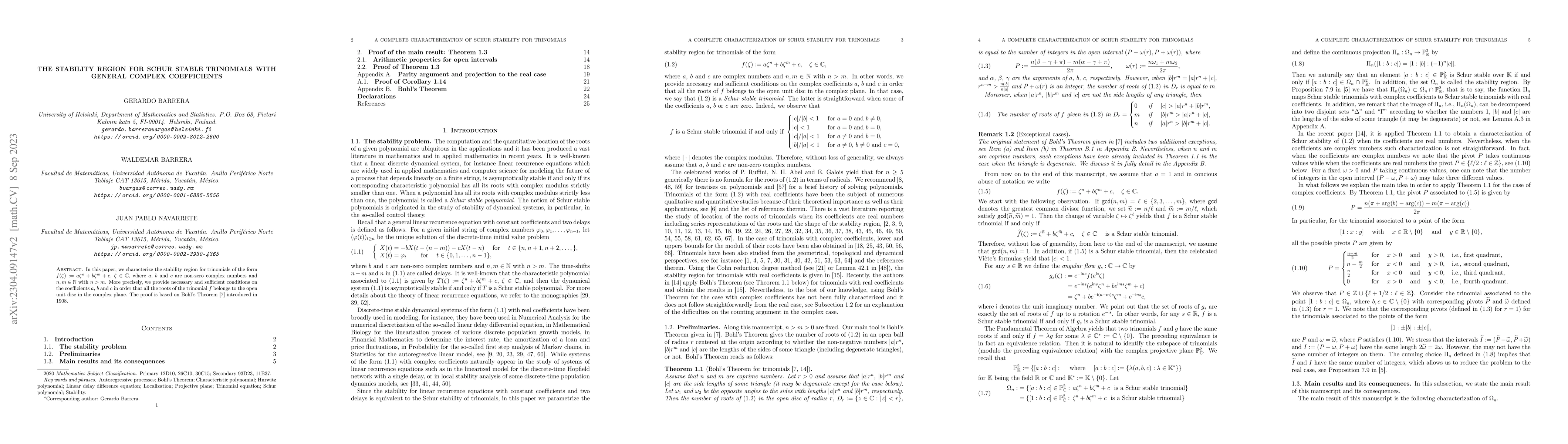 Thumbnail for The stability region for Schur stable trinomials with general complex
  coefficients