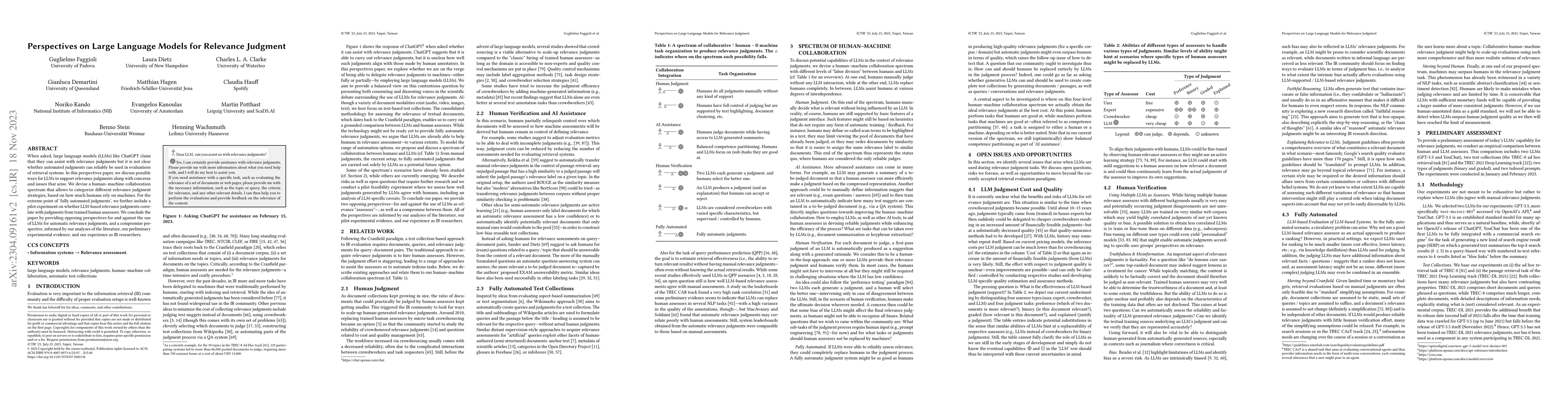 Thumbnail for Perspectives on Large Language Models for Relevance Judgment