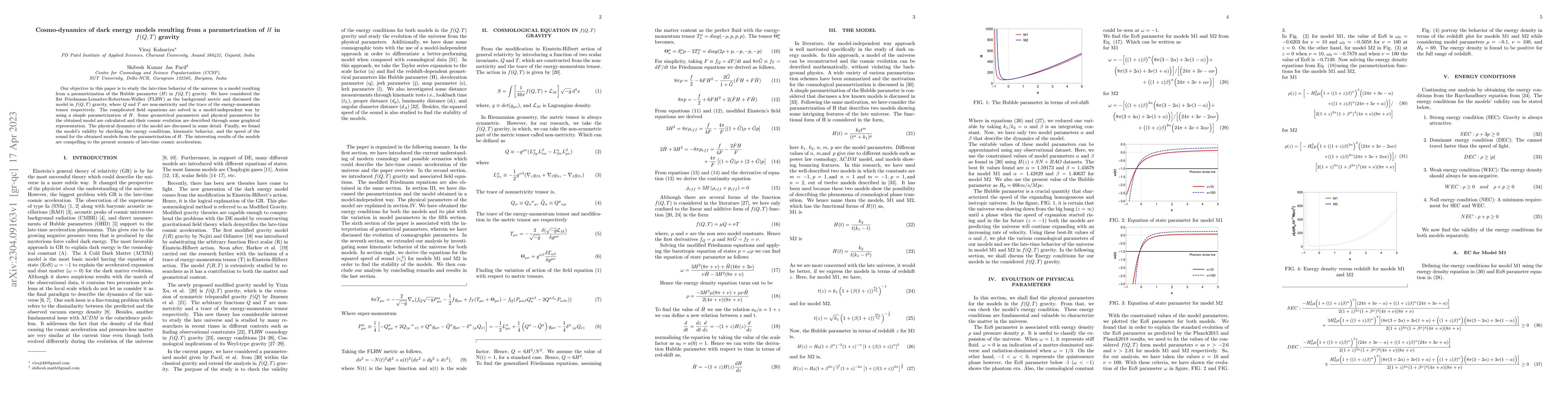 Thumbnail for Cosmo-dynamics of dark energy models resulting from a parametrization of
  $H$ in $f(Q,T)$ gravity