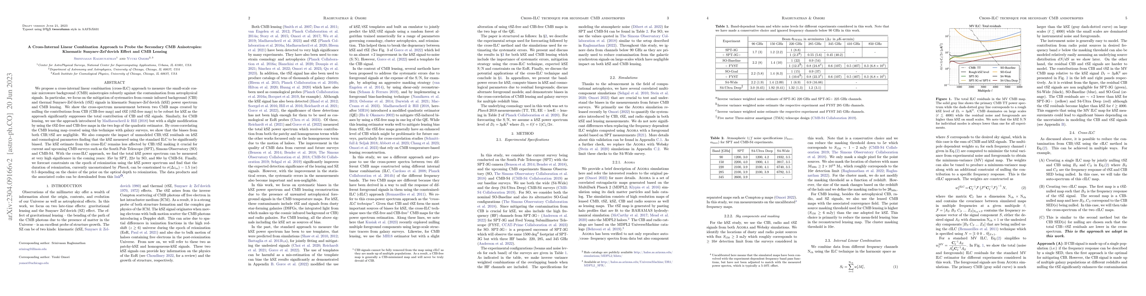 Thumbnail for A Cross-Internal Linear Combination Approach to Probe the Secondary CMB
  Anisotropies: Kinematic Sunyaev-Zel{'}dovich Effect and CMB Lensing