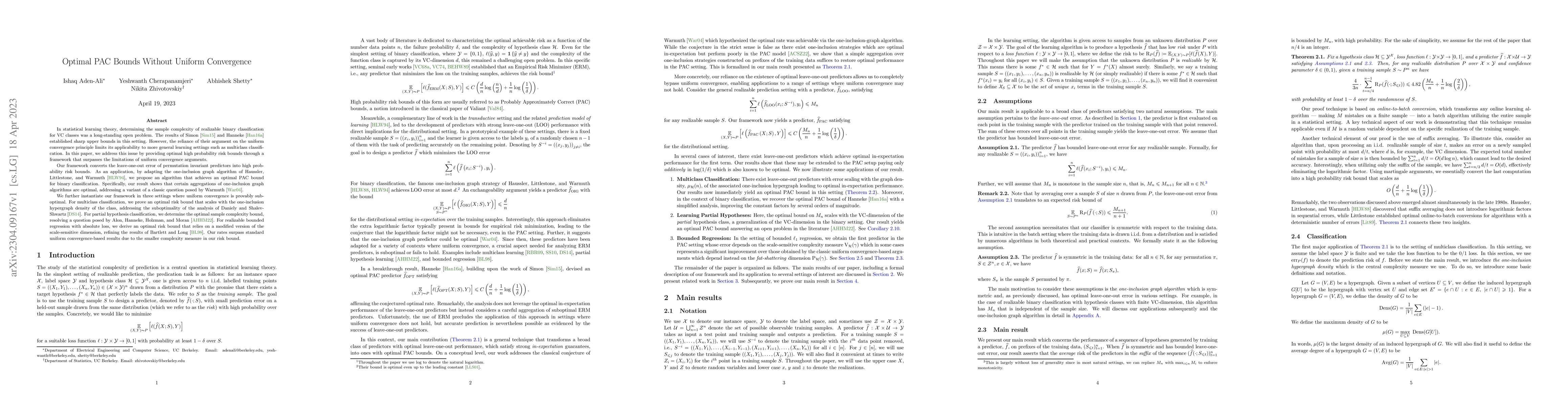 Thumbnail for Optimal PAC Bounds Without Uniform Convergence