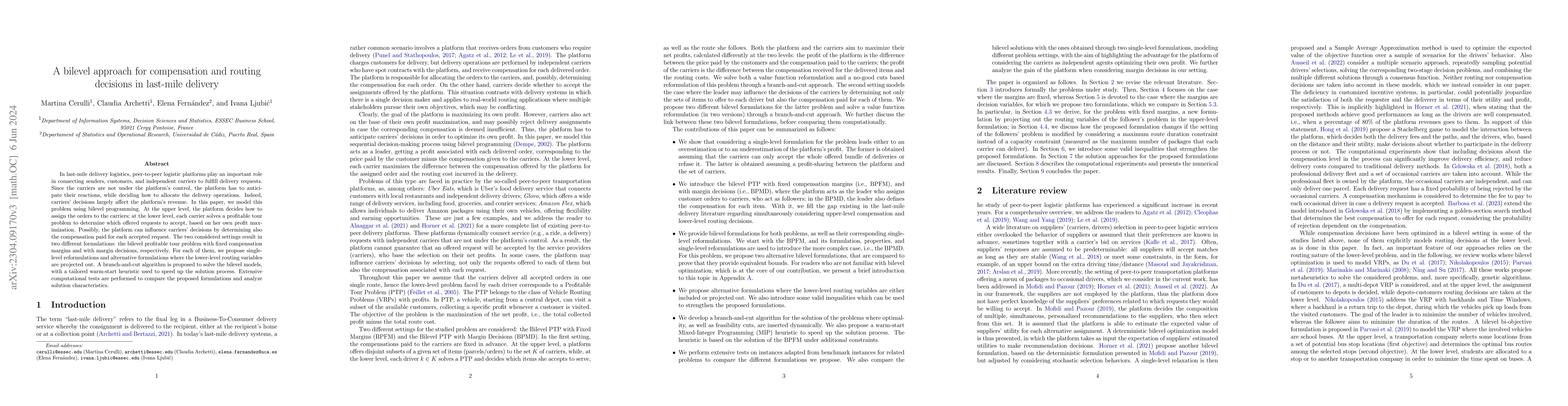 Thumbnail for A bilevel approach for compensation and routing decisions in last-mile
  delivery