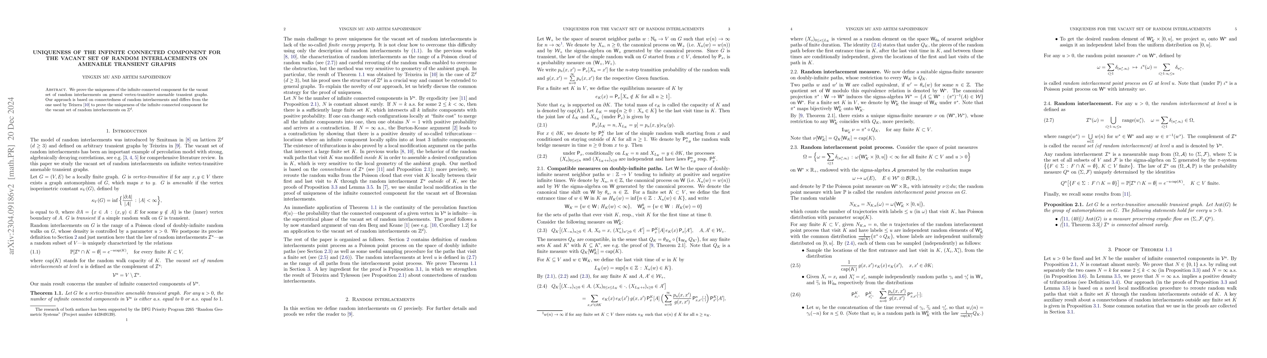 Thumbnail for Uniqueness of the infinite connected component for the vacant set of
  random interlacements on amenable transient graphs