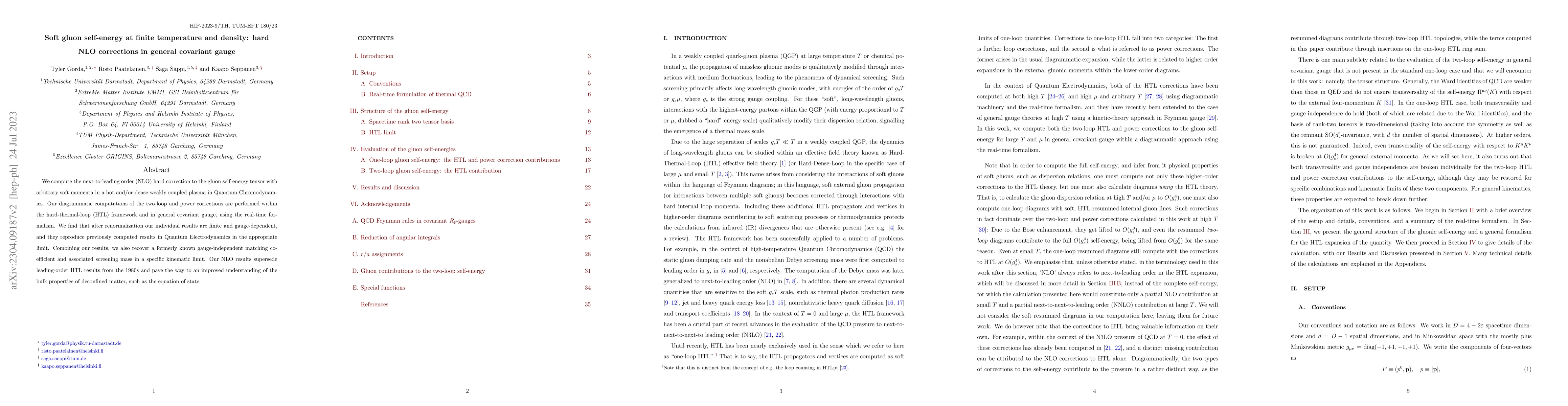 Thumbnail for Soft gluon self-energy at finite temperature and density: hard NLO
  corrections in general covariant gauge