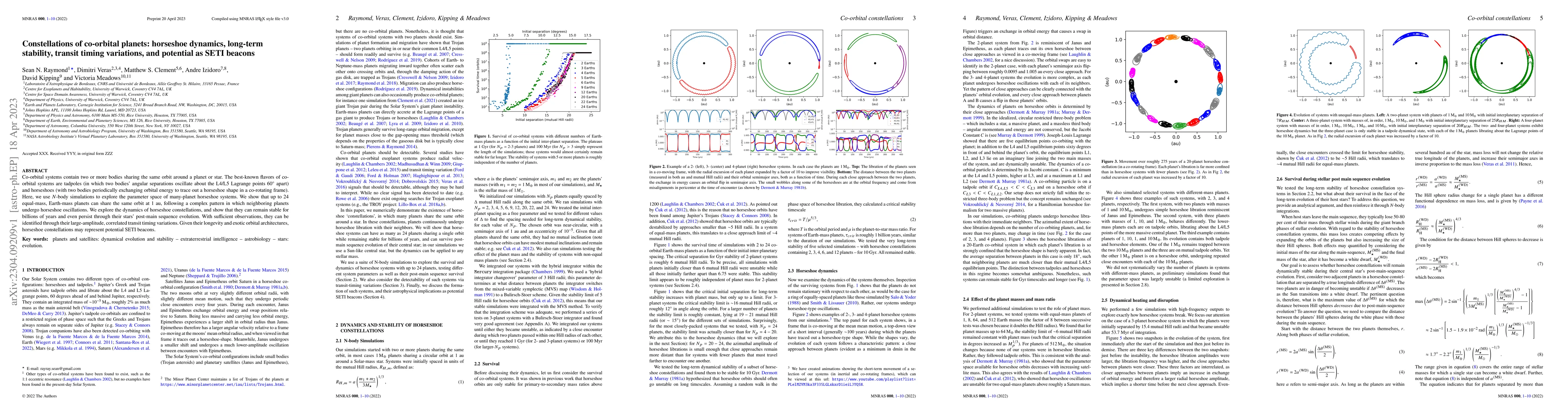 Thumbnail for Constellations of co-orbital planets: horseshoe dynamics, long-term
  stability, transit timing variations, and potential as SETI beacons