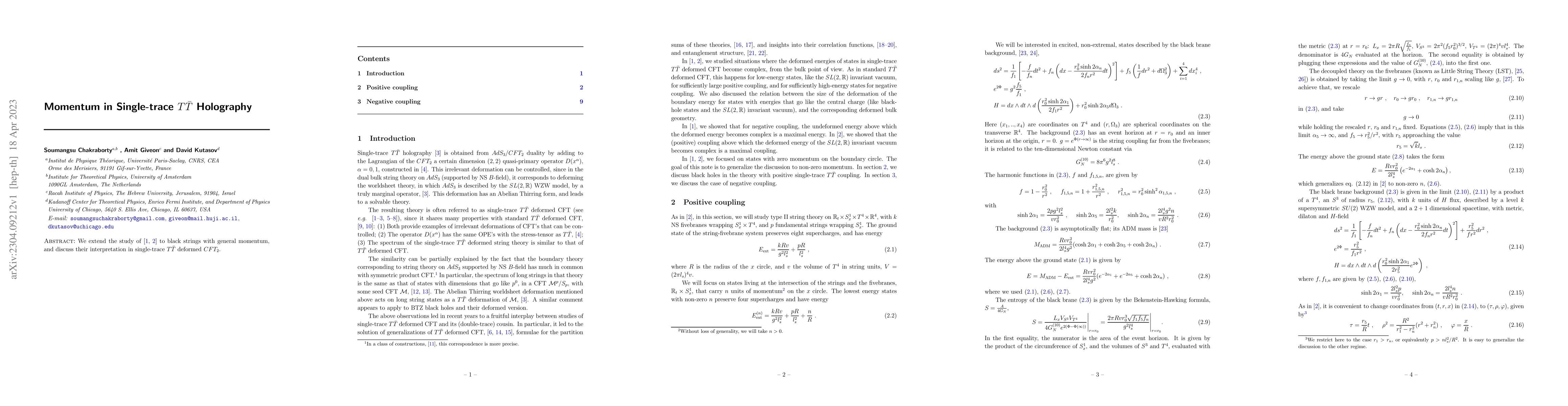 Thumbnail for Momentum in Single-trace $T\bar T$ Holography