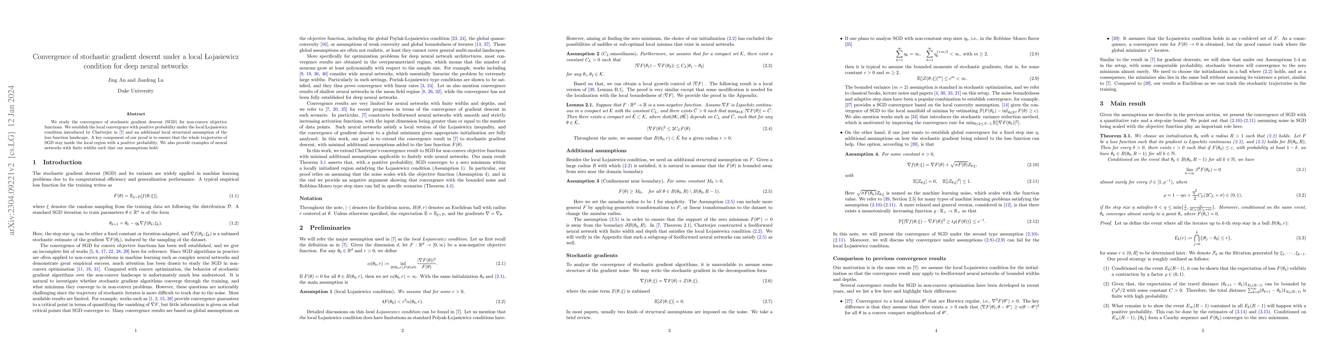 Thumbnail for Convergence of stochastic gradient descent under a local Lojasiewicz
  condition for deep neural networks