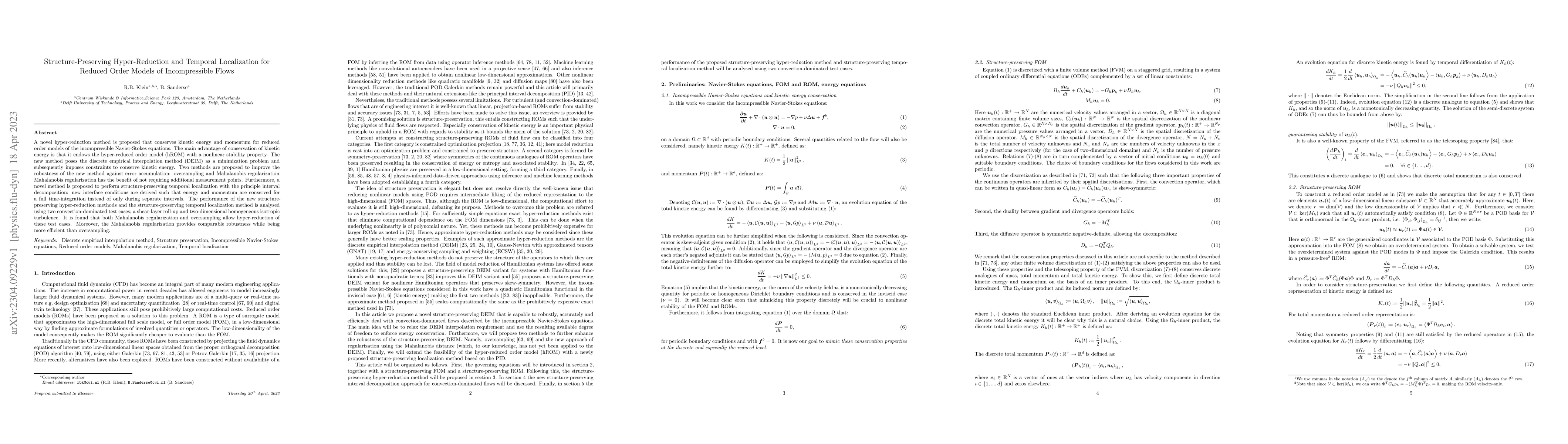 Thumbnail for Structure-Preserving Hyper-Reduction and Temporal Localization for
  Reduced Order Models of Incompressible Flows