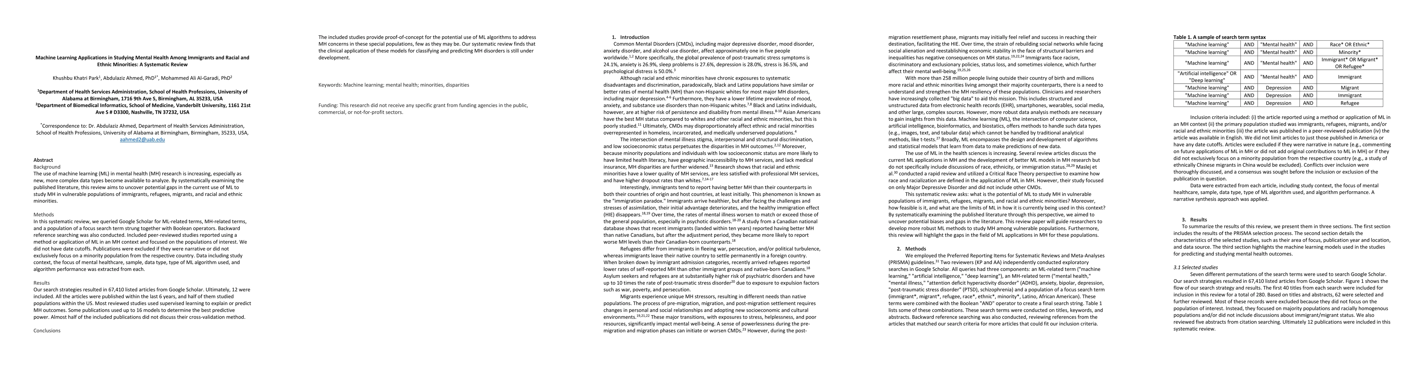 Thumbnail for Machine Learning Applications in Studying Mental Health Among Immigrants
  and Racial and Ethnic Minorities: A Systematic Review