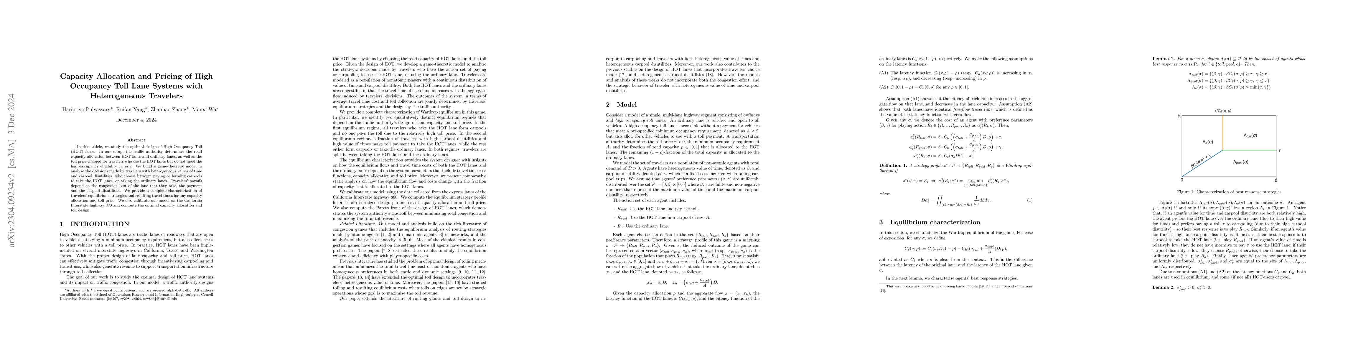 Thumbnail for Capacity Allocation and Pricing of High Occupancy Toll Lane Systems with
  Heterogeneous Travelers