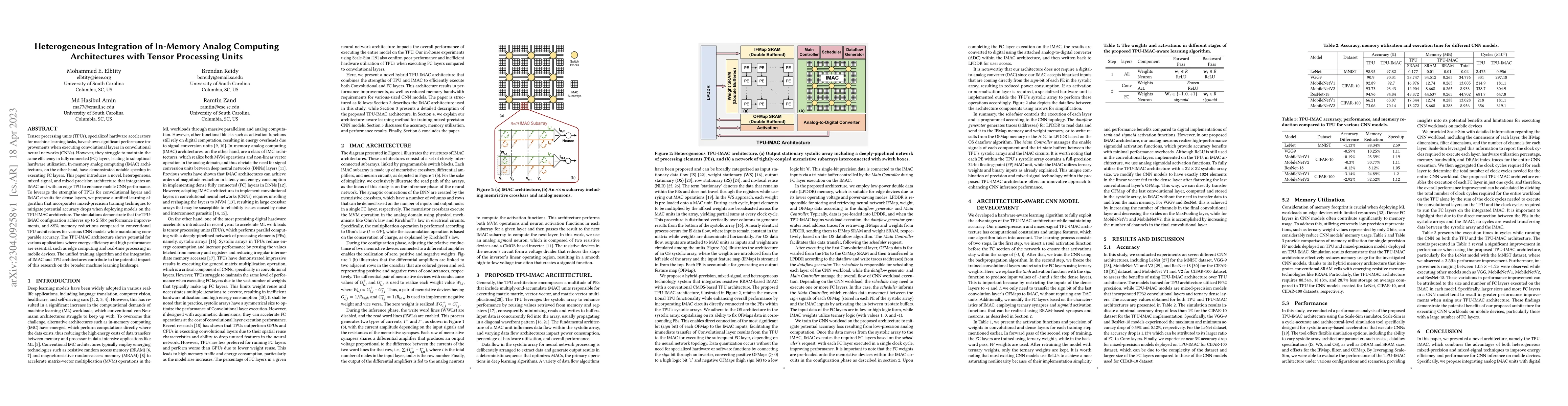 Thumbnail for Heterogeneous Integration of In-Memory Analog Computing Architectures
  with Tensor Processing Units