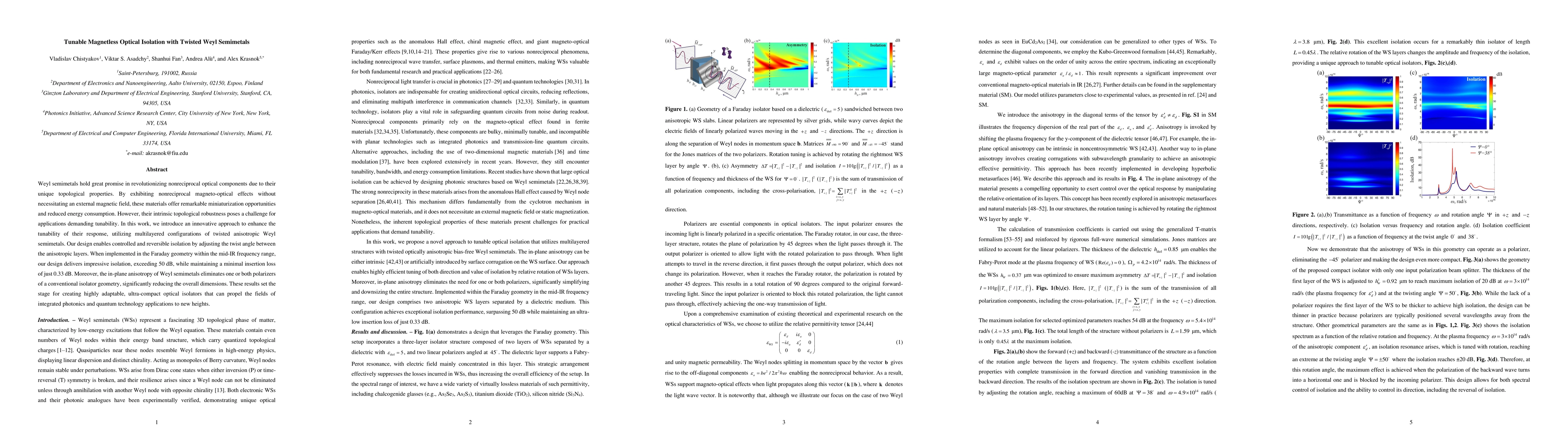 Thumbnail for Tunable Magnetless Optical Isolation with Twisted Weyl Semimetals