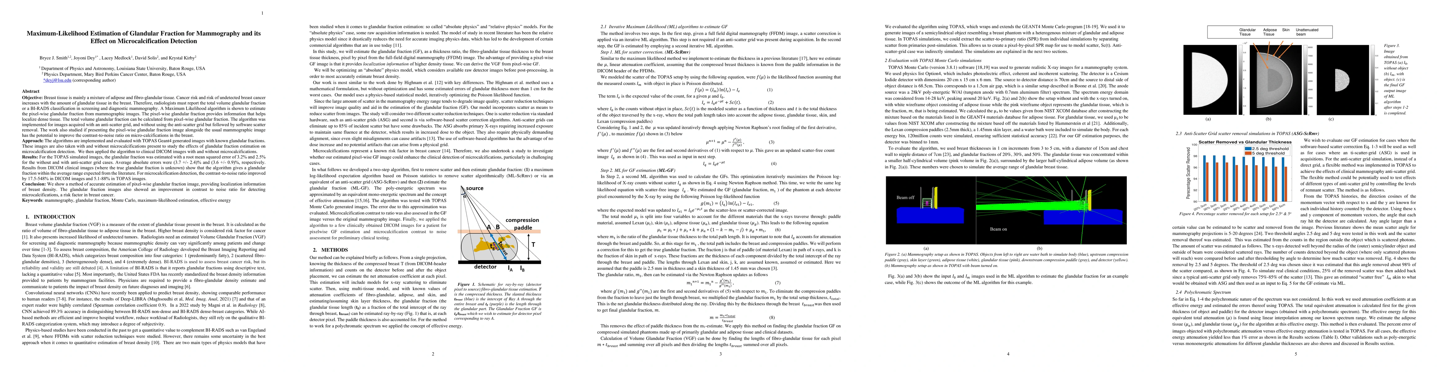 Thumbnail for Maximum-Likelihood Estimation of Glandular Fraction for Mammography and
  its Effect on Microcalcification Detection