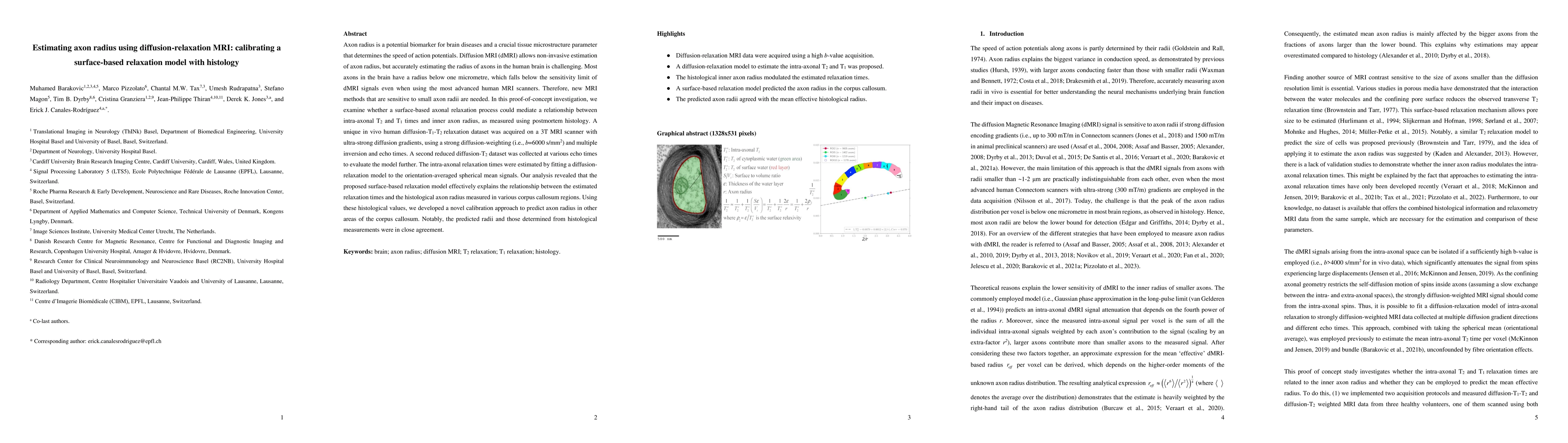 Thumbnail for Estimating axon radius using diffusion-relaxation MRI: calibrating a
  surface-based relaxation model with histology