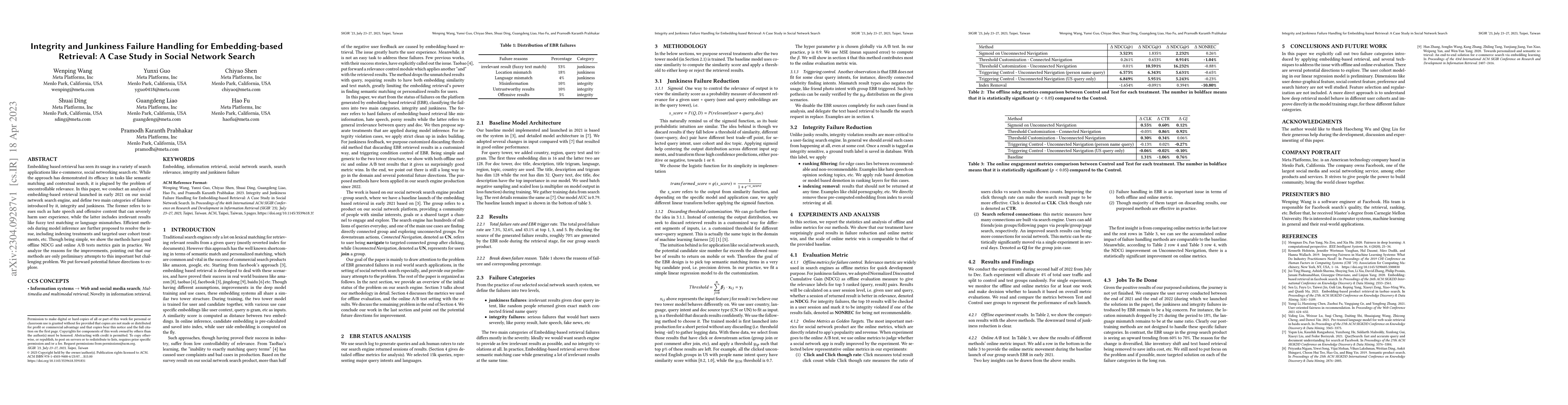 Thumbnail for Integrity and Junkiness Failure Handling for Embedding-based Retrieval:
  A Case Study in Social Network Search