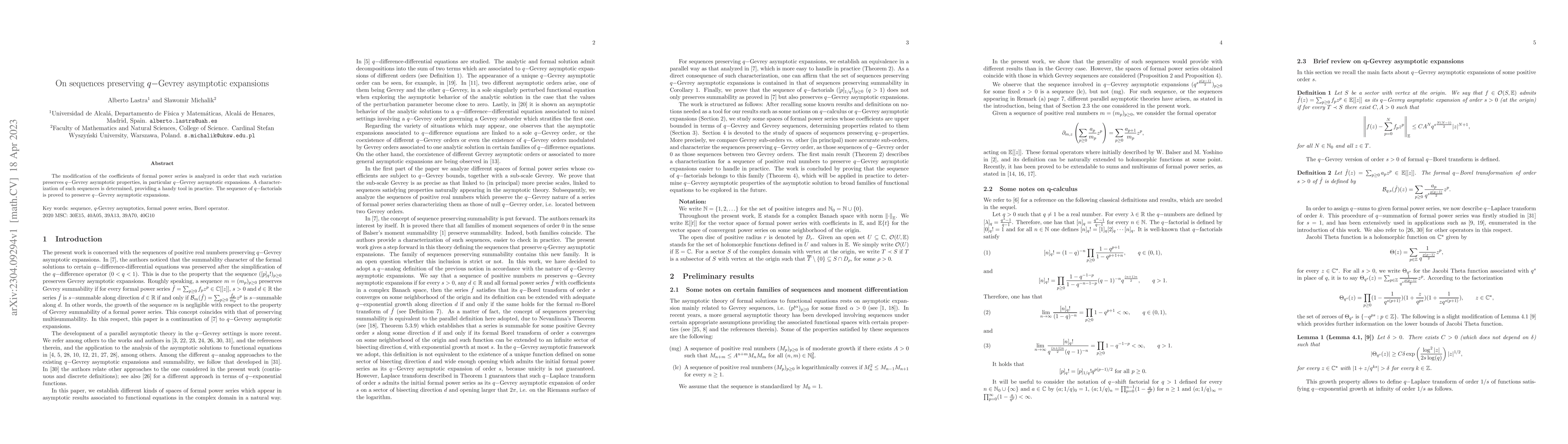 Thumbnail for On sequences preserving q-Gevrey asymptotic expansions