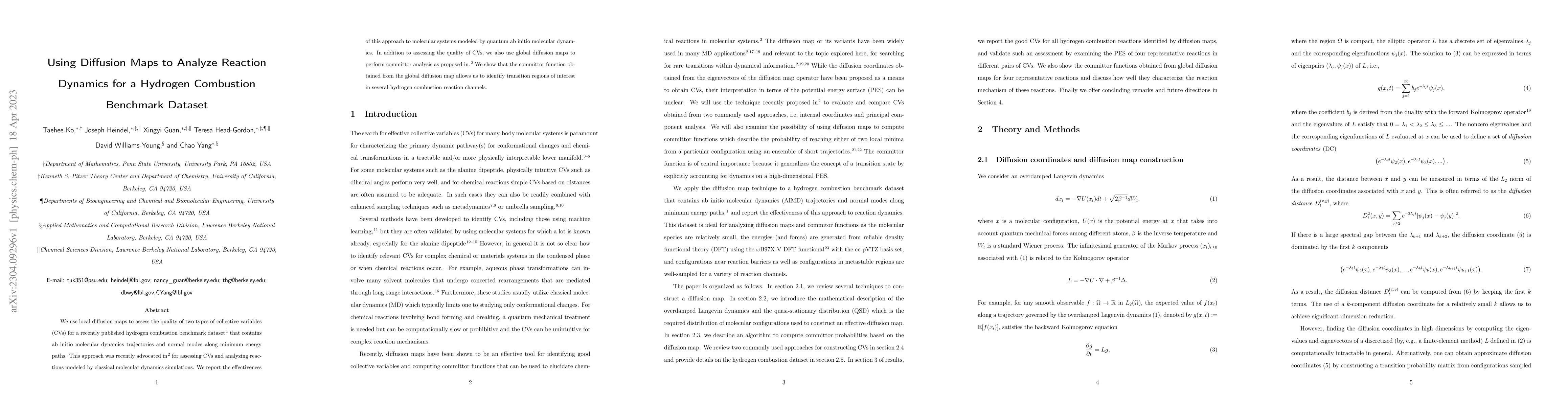 Thumbnail for Using Diffusion Maps to Analyze Reaction Dynamics for a Hydrogen
  Combustion Benchmark Dataset