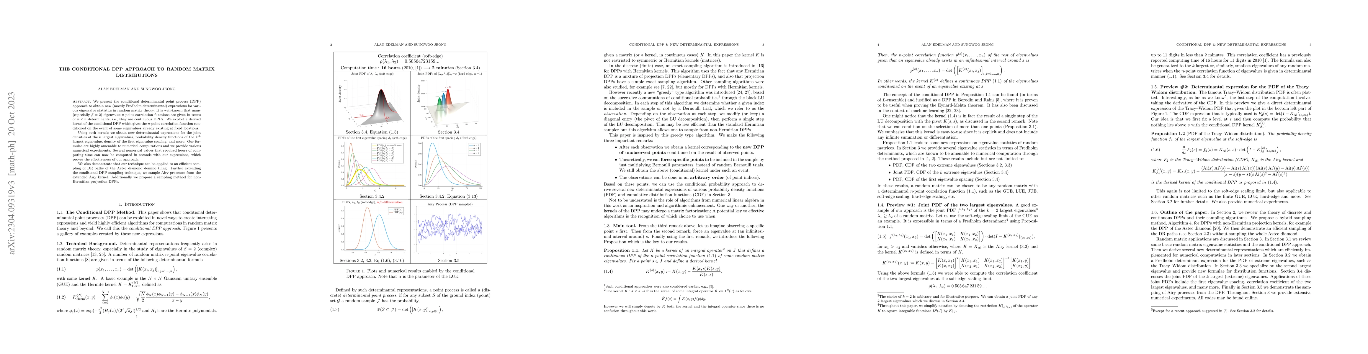 Thumbnail for The conditional DPP approach to random matrix distributions