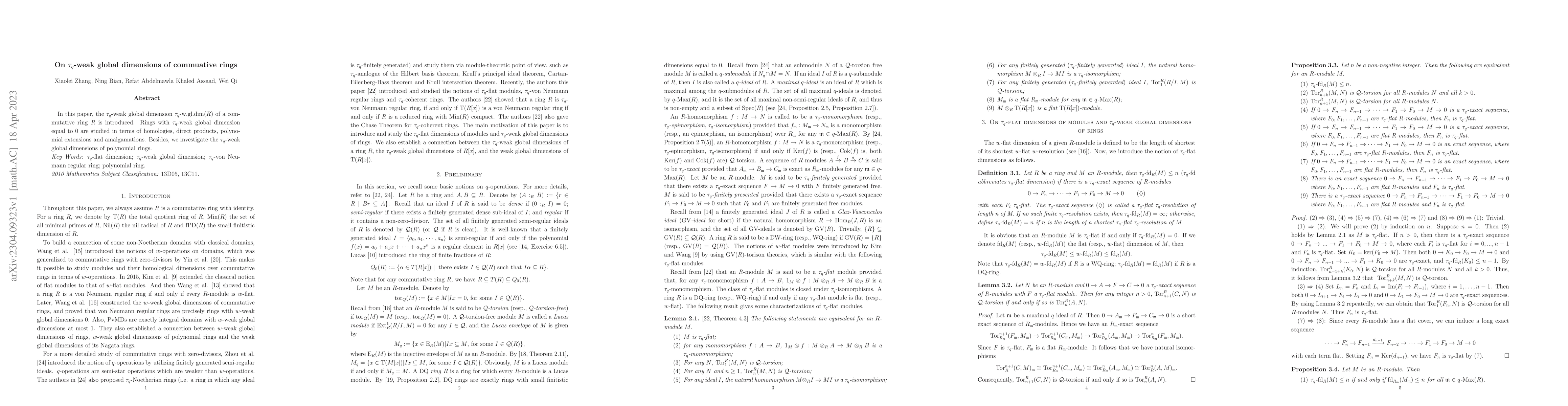 Thumbnail for On $\tau_q$-weak global dimensions of commuative rings