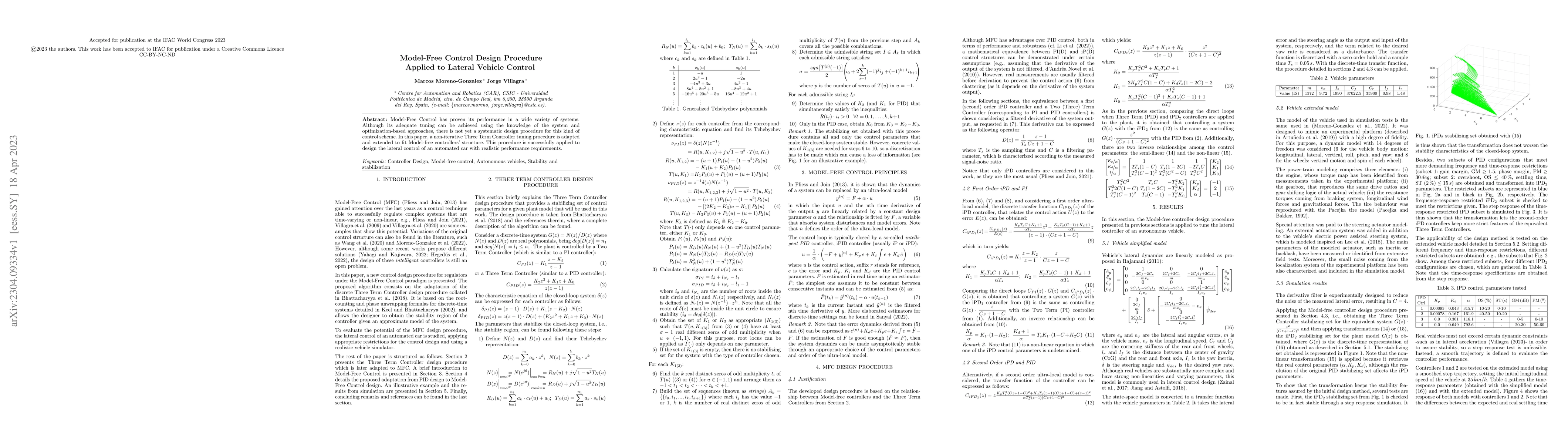 Thumbnail for Model-Free Control Design Procedure Applied to Lateral Vehicle Control