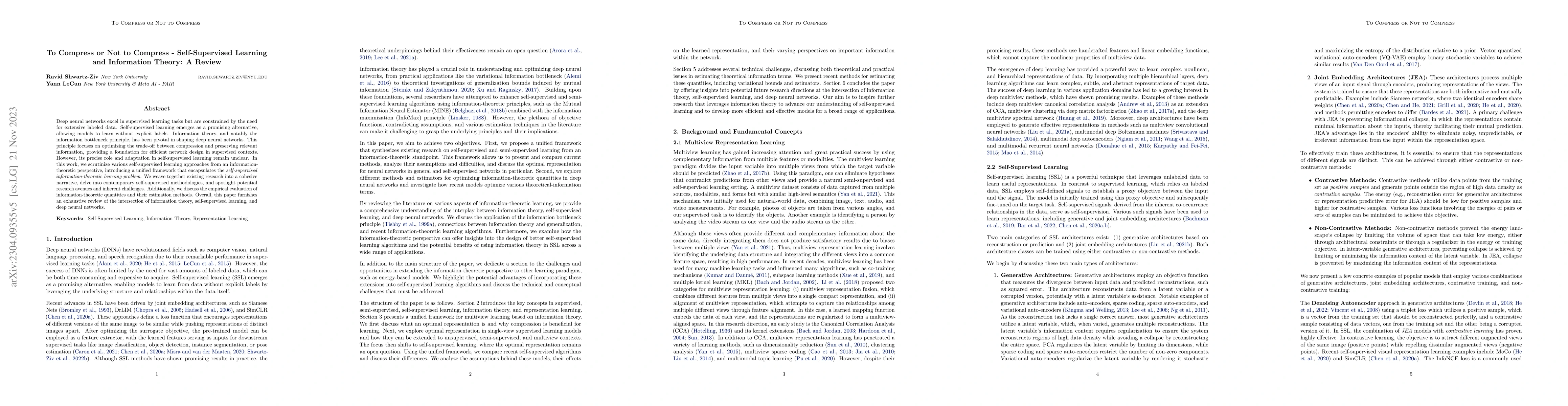 Thumbnail for To Compress or Not to Compress- Self-Supervised Learning and Information
  Theory: A Review